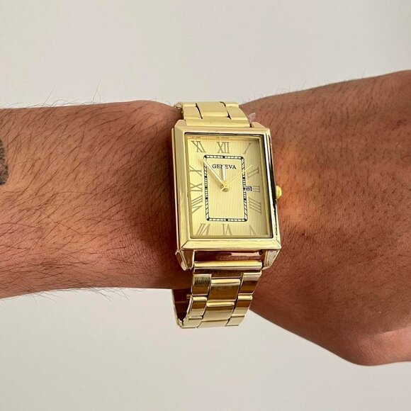 gold style square stainless steel geneva gold luxury watch - Picture 7 of 7